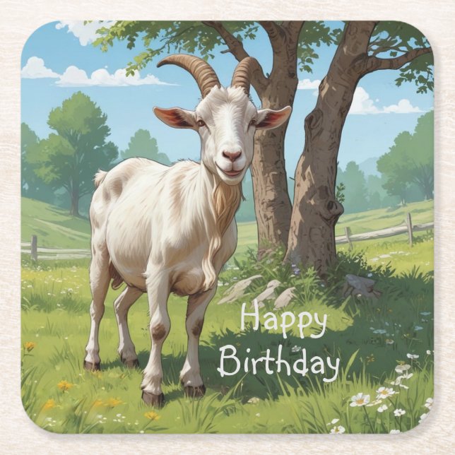 Storybook Goat Square Paper Coaster (Front)