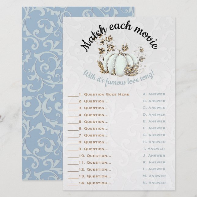 Storybook Gold White Pumpkin Bridal Match Game (Front/Back)