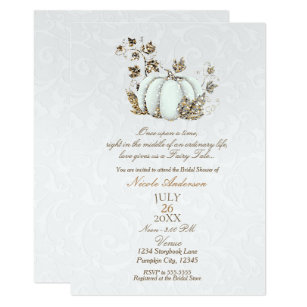 Fairy Tale Bridal Shower Invitations Zazzle Storybook Gold White Pumpkin Fairy Tale Bridal Invitation