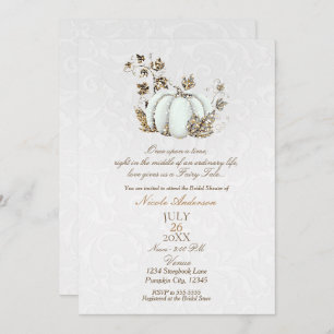 Storybook Gold White Pumpkin Fairy Tale Bridal Invitation