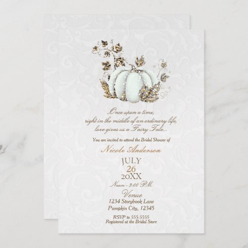 Storybook Gold White Pumpkin Fairy Tale Bridal Invitation