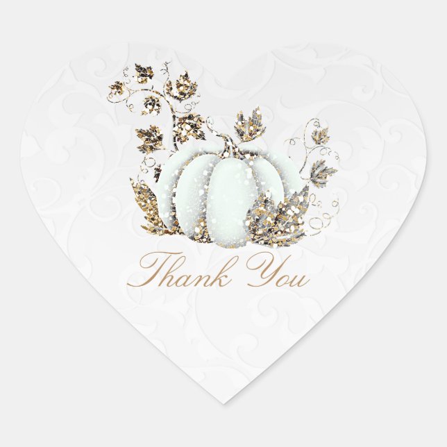 Storybook Gold White Pumpkin Fairy Tale Party Heart Sticker (Front)