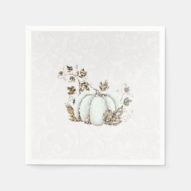 Storybook Gold White Pumpkin Fairy Tale Party Paper Napkins (Front)