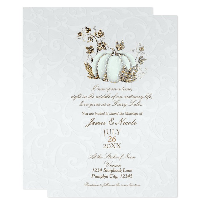 Storybook Gold White Pumpkin Fairy Tale Wedding Invitation Storybook Gold White Pumpkin Fairy Tale