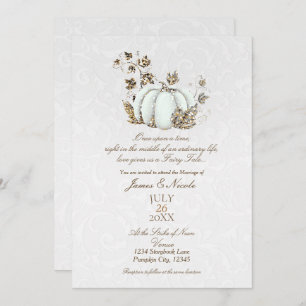 Storybook Gold White Pumpkin Fairy Tale Wedding Invitation