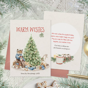Storybook Knitting Fox Warm Wishes Christmas Holiday Card