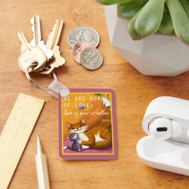 Storybook mom and baby cats custom keychain (Desk)