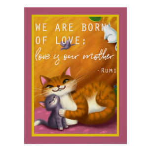 Storybook mom and baby cats poster