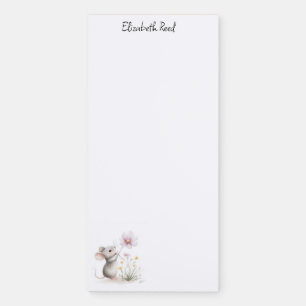 Storybook Mouse Picking a Pink Wildflower Magnetic Notepad