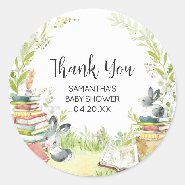 Storybook New Chapter Baby Shower Classic Round Sticker (Front)