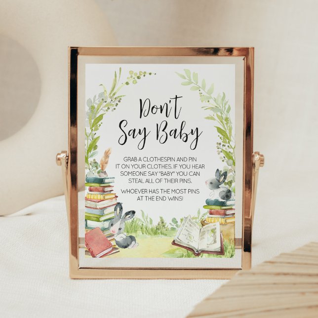 Storybook New Chapter Baby Shower Don't Say Baby Poster (Vintage Storybook Rabbit Baby Shower Don't Say Baby Sign)