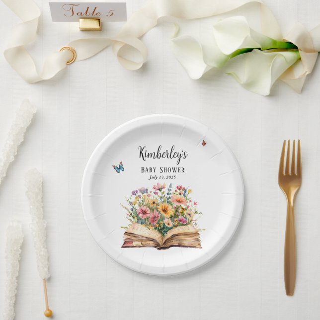 Storybook New Chapter Baby Shower Wildflower  Paper Plates (Wedding)