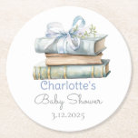 Storybook New Chapter Blue bow baby boy shower Round Paper Coaster<br><div class="desc">Storybook New Chapter Blue bow baby boy shower Round Paper Coaster
Matching items are available.</div>