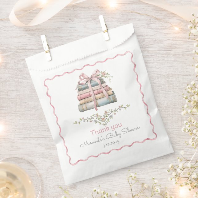 Storybook New Chapter pink ribbon girl baby shower Favor Bag (Clipped)