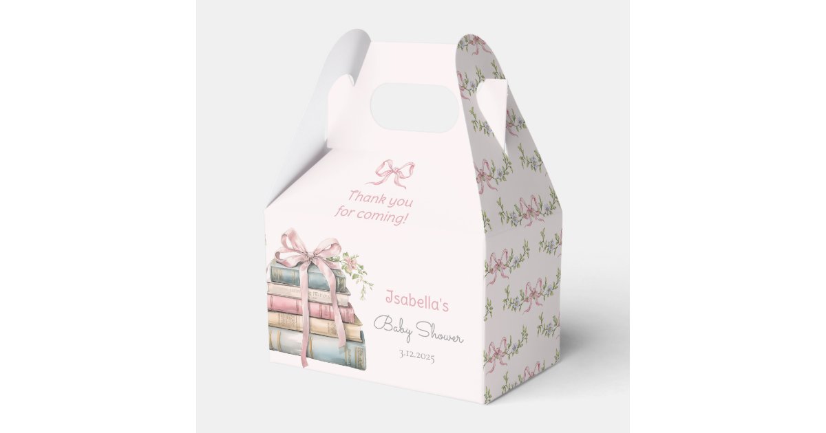 Storybook New Chapter pink ribbon girl baby shower Favor Boxes | Zazzle
