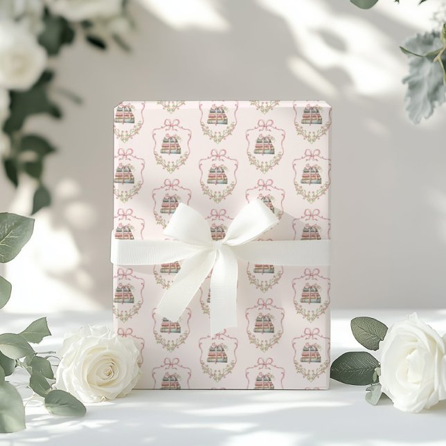 Storybook pink Bow New Chapter baby shower Wrapping Paper (Creator Uploaded)