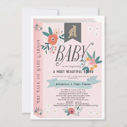 Storybook Pink Floral Girl Baby Shower by Mail Invitation