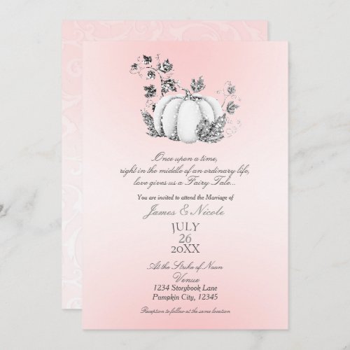 Storybook Pink  Silver Pumpkin Fairy Tale Wedding Invitation