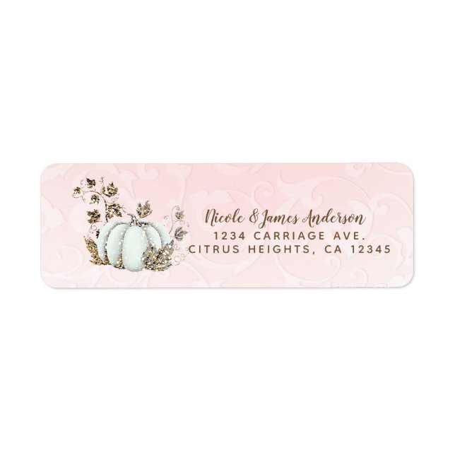 Storybook Pink & White Pumpkin Fairy Tale Party Label (Front)