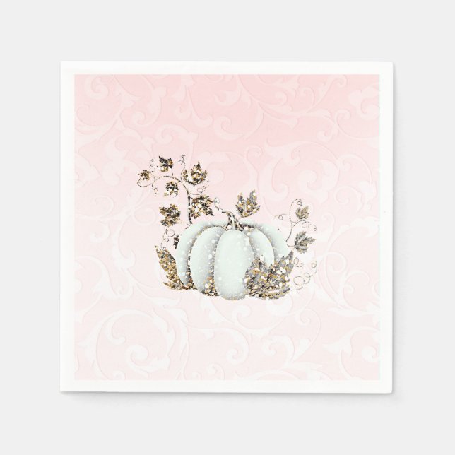 Storybook Pink & White Pumpkin Fairy Tale Party Napkins (Front)