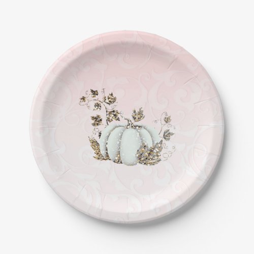 Storybook Pink  White Pumpkin Fairy Tale Party Paper Plates