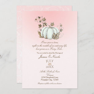 Storybook Pink & White Pumpkin Fairy Tale Wedding Invitation