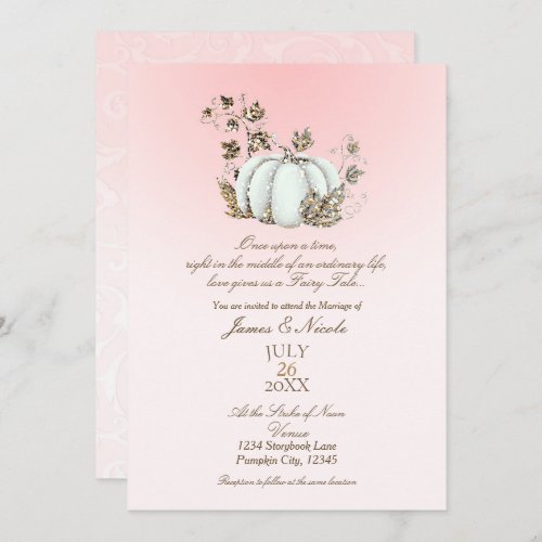 Storybook Pink  White Pumpkin Fairy Tale Wedding Invitation