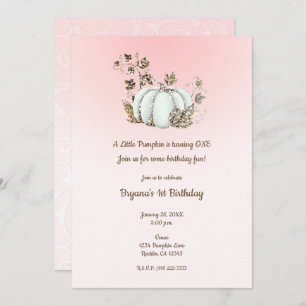 Storybook Pink White Pumpkin Fairytale 1st Invitation