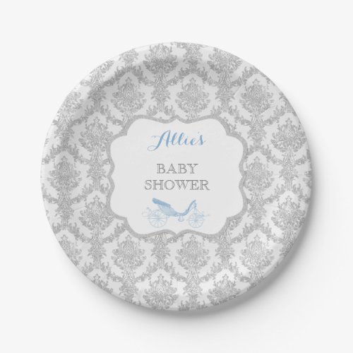 Storybook Prince Carriage Blue Damask Fairytale Paper Plates