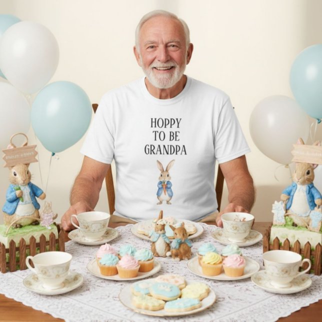 Storybook Rabbit Baby Shower Hoppy To Be Grandpa T-Shirt (This playful Peter Rabbit tee makes him part of the baby shower celebration in the sweetest way.)