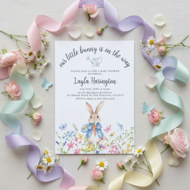 Storybook Rabbit Boy Baby Shower Floral Wildflower Invitation (Creator Uploaded)