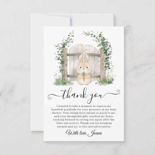 Storybook Rabbit Garden Gate Greenery Baby Shower  Thank You Card