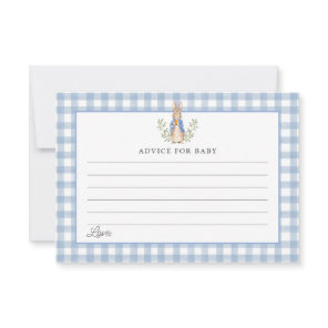 Storybook Rabbit Gingham Blue Advice Baby Shower RSVP Card
