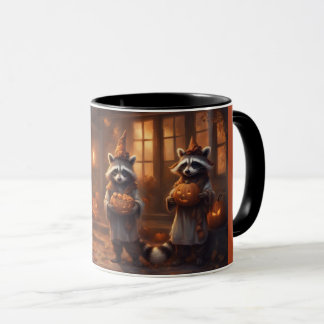 Storybook Raccoons in Halloween Costumes Mug