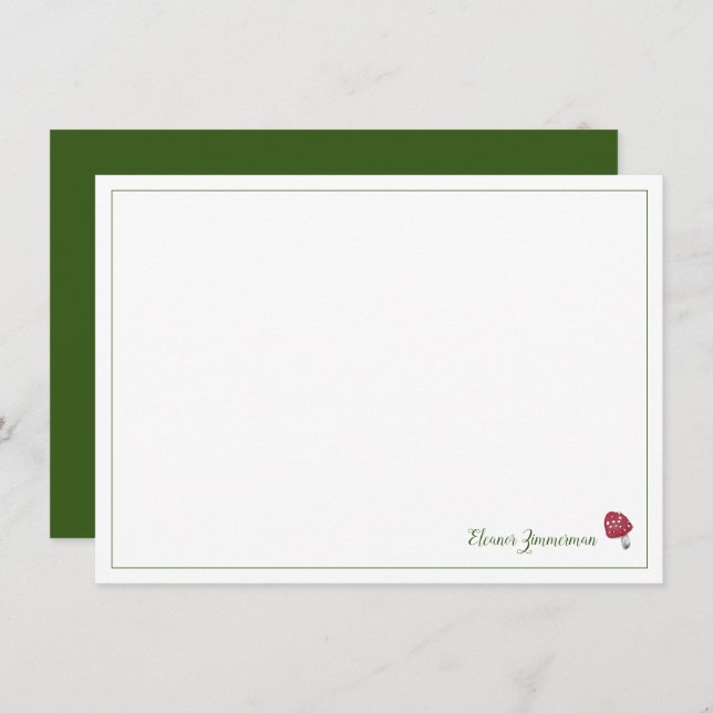 Storybook Red and Green Mushroom Flat Note Card (Front/Back)