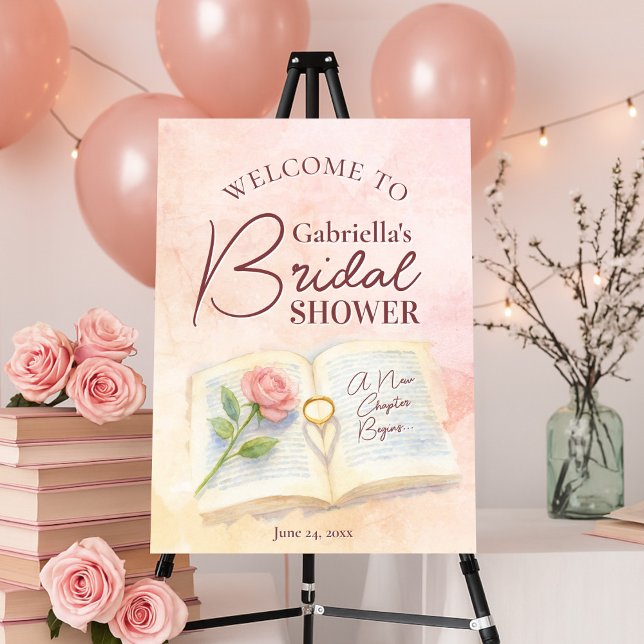 Storybook Romance Pink Rose Bridal Shower Welcome Foam Board (Creator Uploaded)
