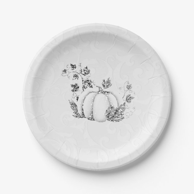 Storybook Silver White Pumpkin Fairy Tale Party Paper Plates (Front)