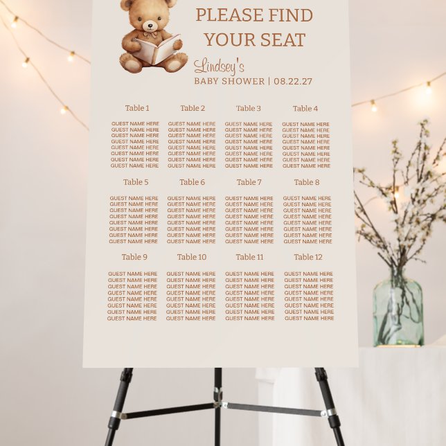 Storybook Teddy Bear Baby Shower Seating Chart Foam Board (In Situ (Stand))