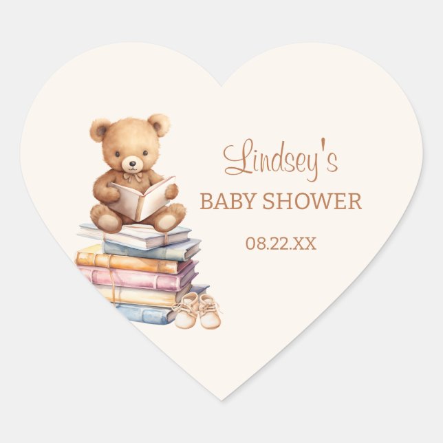 Storybook Teddy Bear Boho Baby Shower Heart Sticker (Front)