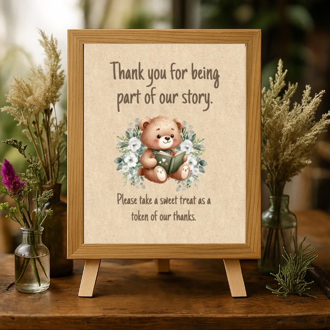 Storybook Teddy Bear Guest Shower Favors Poster (Storybook teddy bear baby shower guest party favor table poster)