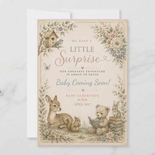 Storybook Teddy Bear Neutral Woodland Pregnancy Invitation