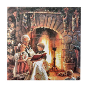 Storybook Time With Grandma At Christmas Ceramic Tile