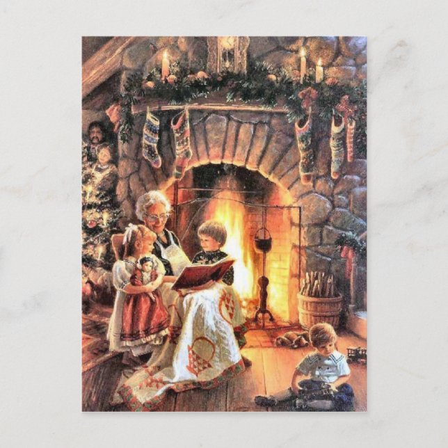 Storybook Time With Grandma At Christmas Holiday Postcard (Front)