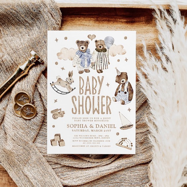 Storybook Whimsical Bears Joint Baby Shower Invitation (Creator Uploaded)