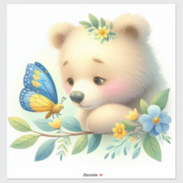 Storybook Woodland Babies Bear And Butterfly Sticker