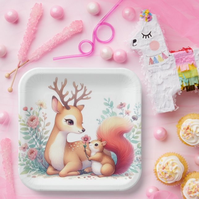 Storybook Woodland Babies Deer And Chipmunk Paper Plates (Party)