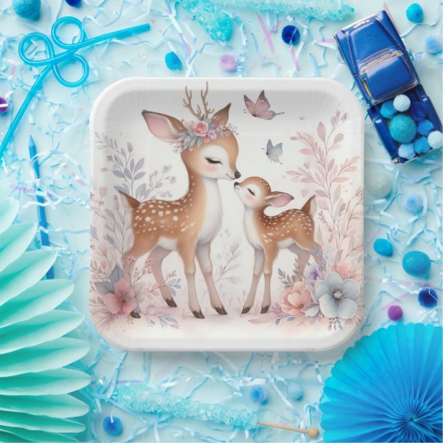 Storybook Woodland Babies Deer Love Paper Plates (Party)