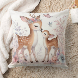 Storybook Woodland Babies Deer Love Throw Pillow