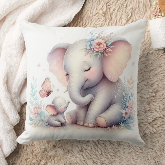 Storybook Woodland Babies Elephant And Baby Throw Pillow (Blanket)