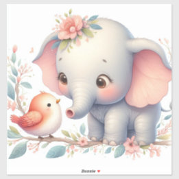Storybook Woodland Babies Elephant and Bird Sticker